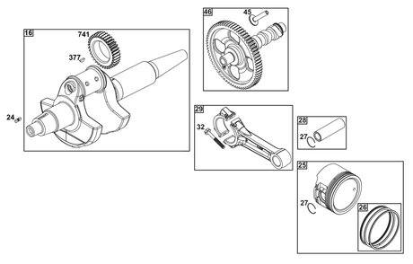 Crankshaft Group Diagram and Parts List for 613377-0001-E1  Briggs and Stratton Engine